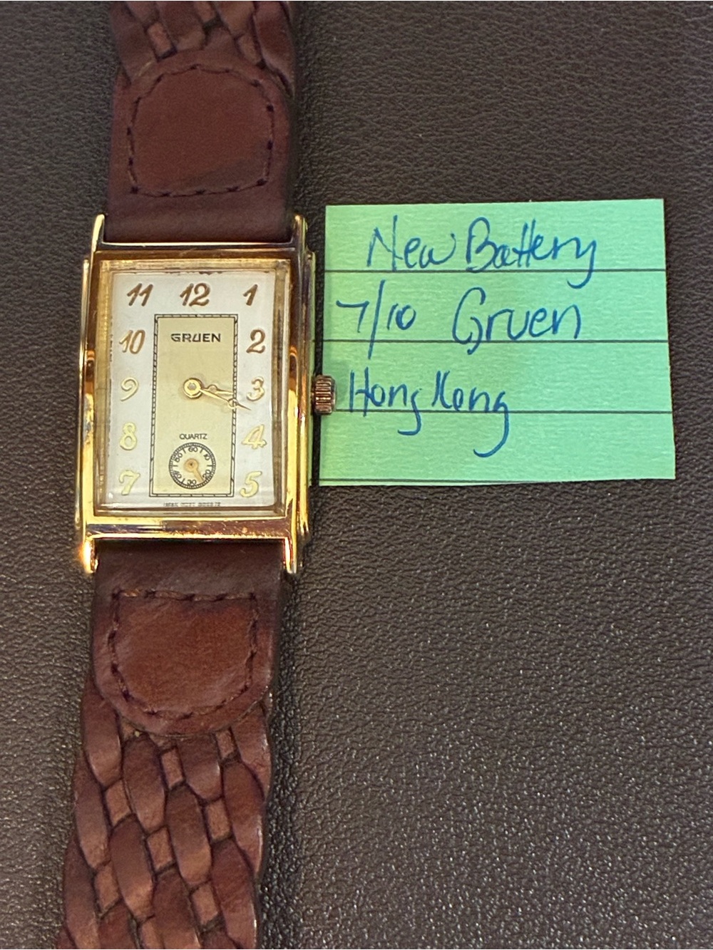 Gruen Men's Gold-Tone Rectangular Watch with Brown Leather Strap